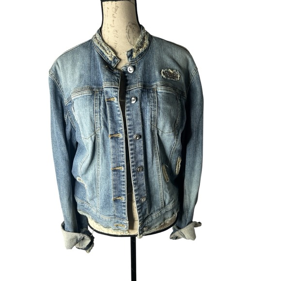 INC International Concepts Jean Jacket Womens XL Embellished Denim Rhinestone - Picture 1 of 7